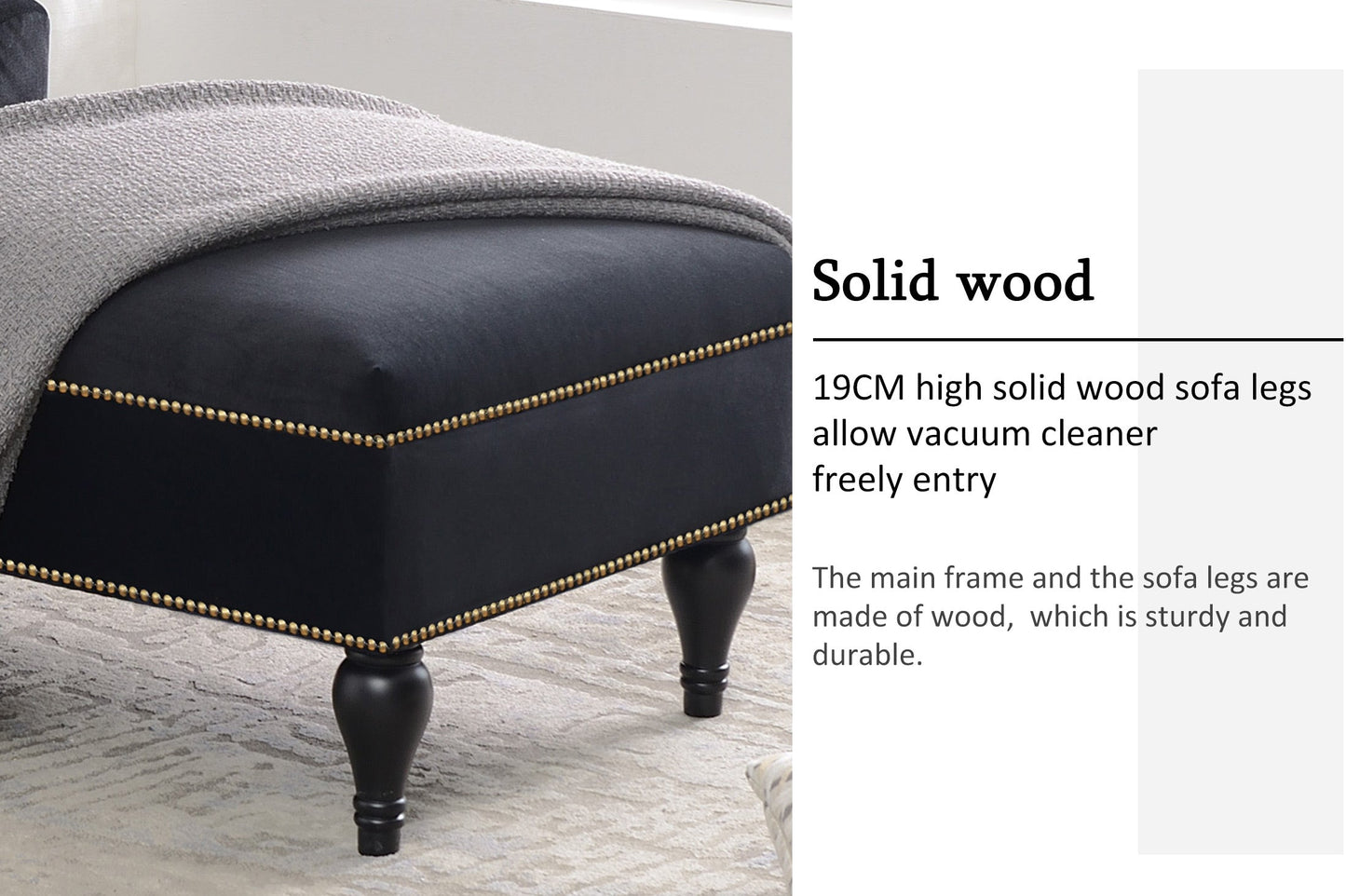 58-Inch Velvet Lounge Chair with Nailhead Trim
