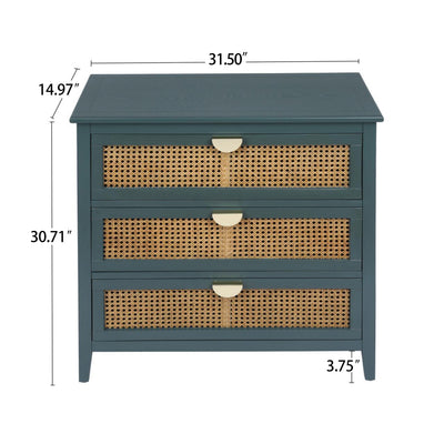 3 Drawer Cabinet Natural rattan American Furniture Suitable for bedroom living room study - Korvel