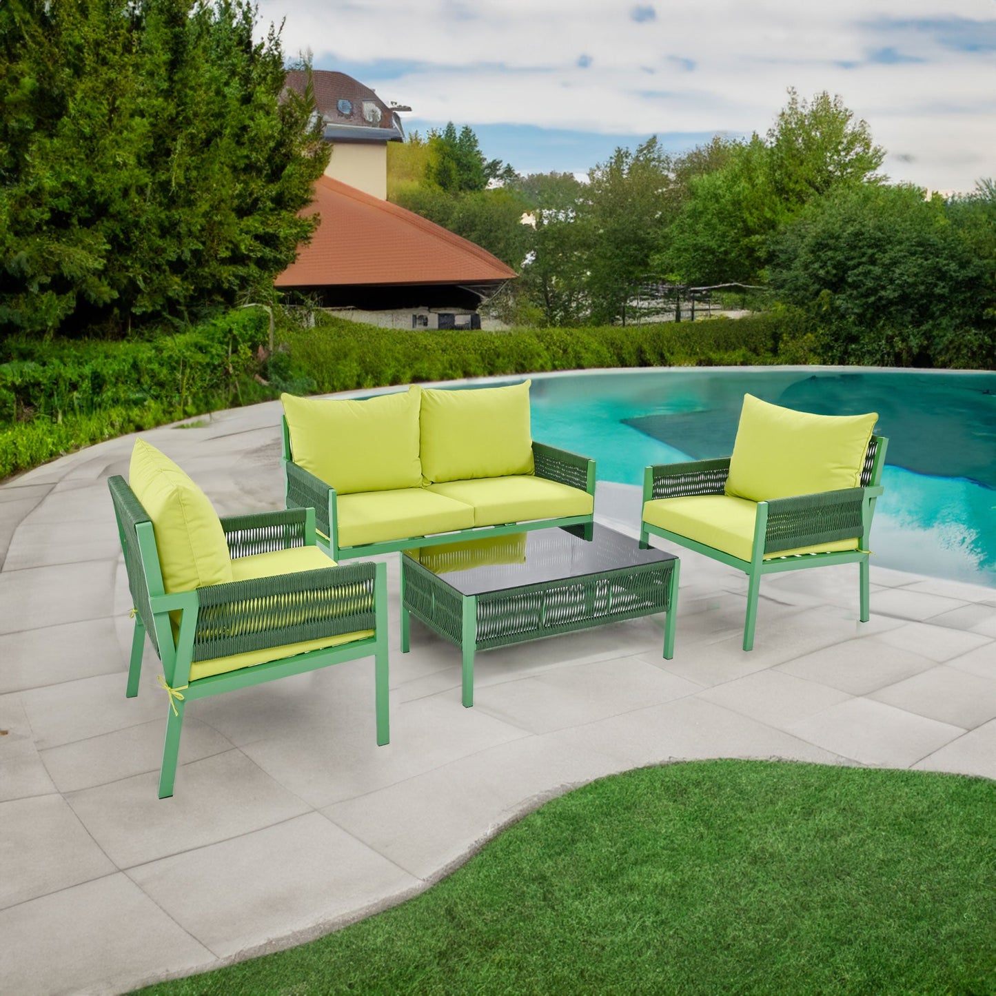 Ensemble de meubles d'extérieur premium avec table en verre trempé