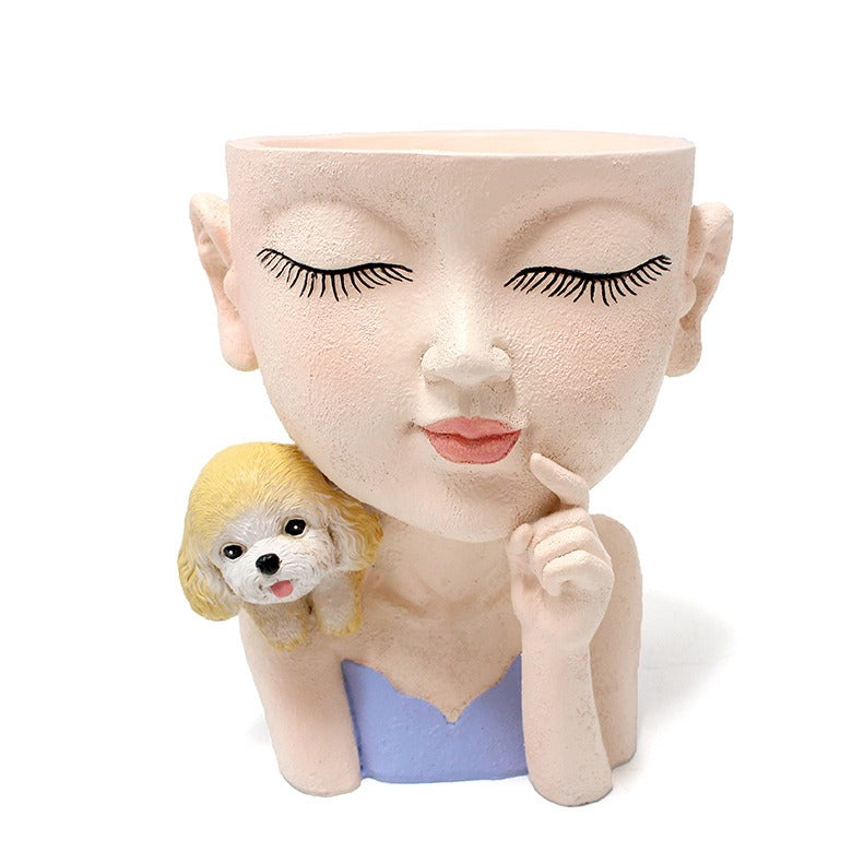 Creative resin succulent potted plant decoration for girl's puppy flower pot - Korvel