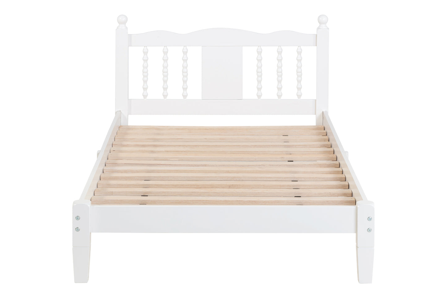 Twin Bed with Column-Decoration Headboard, with Bed Slats,White - Korvel