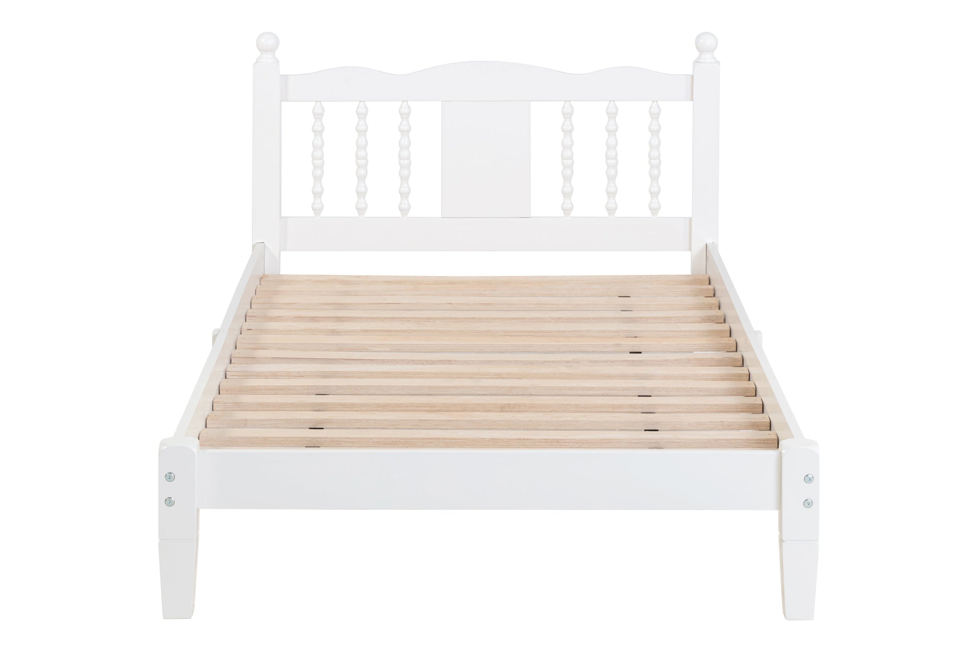 Twin Bed with Column-Decoration Headboard, with Bed Slats,White - Korvel