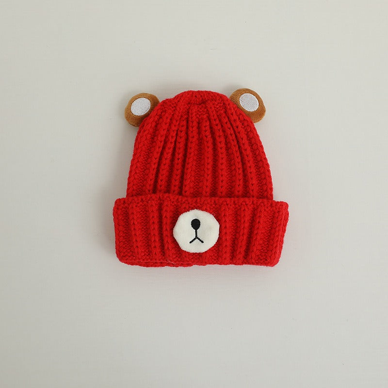 Autumn and winter children warm knitted hat cute bear candy color woolen hat Korean male and female baby warm hat trend - Korvel