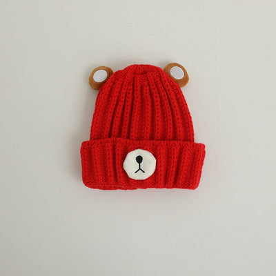 Autumn and winter children warm knitted hat cute bear candy color woolen hat Korean male and female baby warm hat trend - Korvel