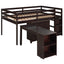 Low Study Full Loft Bed with Cabinet Shelves and Rolling Portable Desk Multiple Functions Bed- Espresso - Korvel