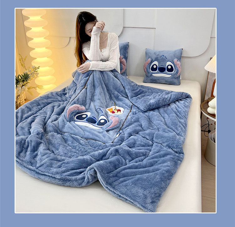 Double sided Arctic fleece pillow with embroidered fabric, dual-use office car nap blanket cushion - Korvel