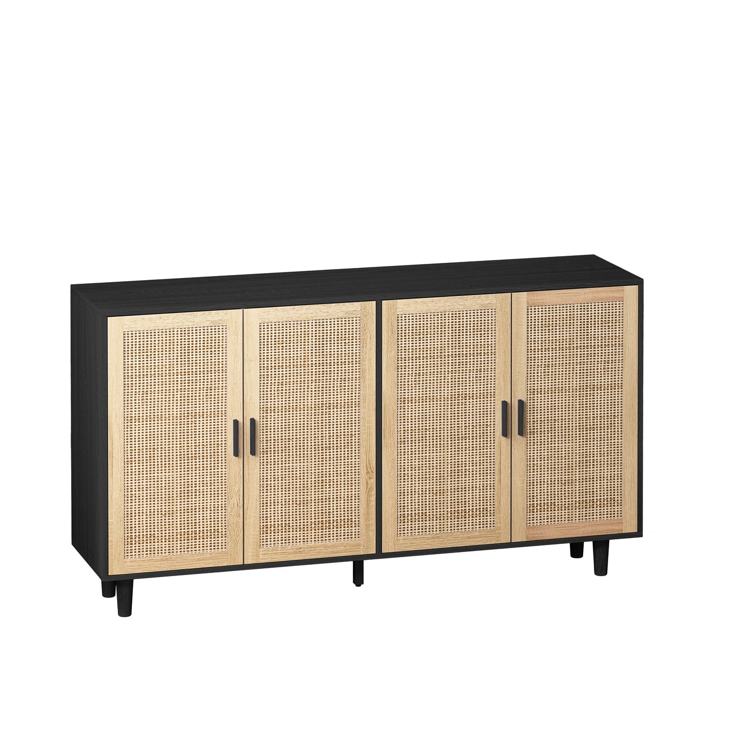 62.20"Elegant and Functional 4-Door Rattan Decorative Storage Cabinet,for Bedroom,Living Room,Office,Easy Assembly,Black - Korvel