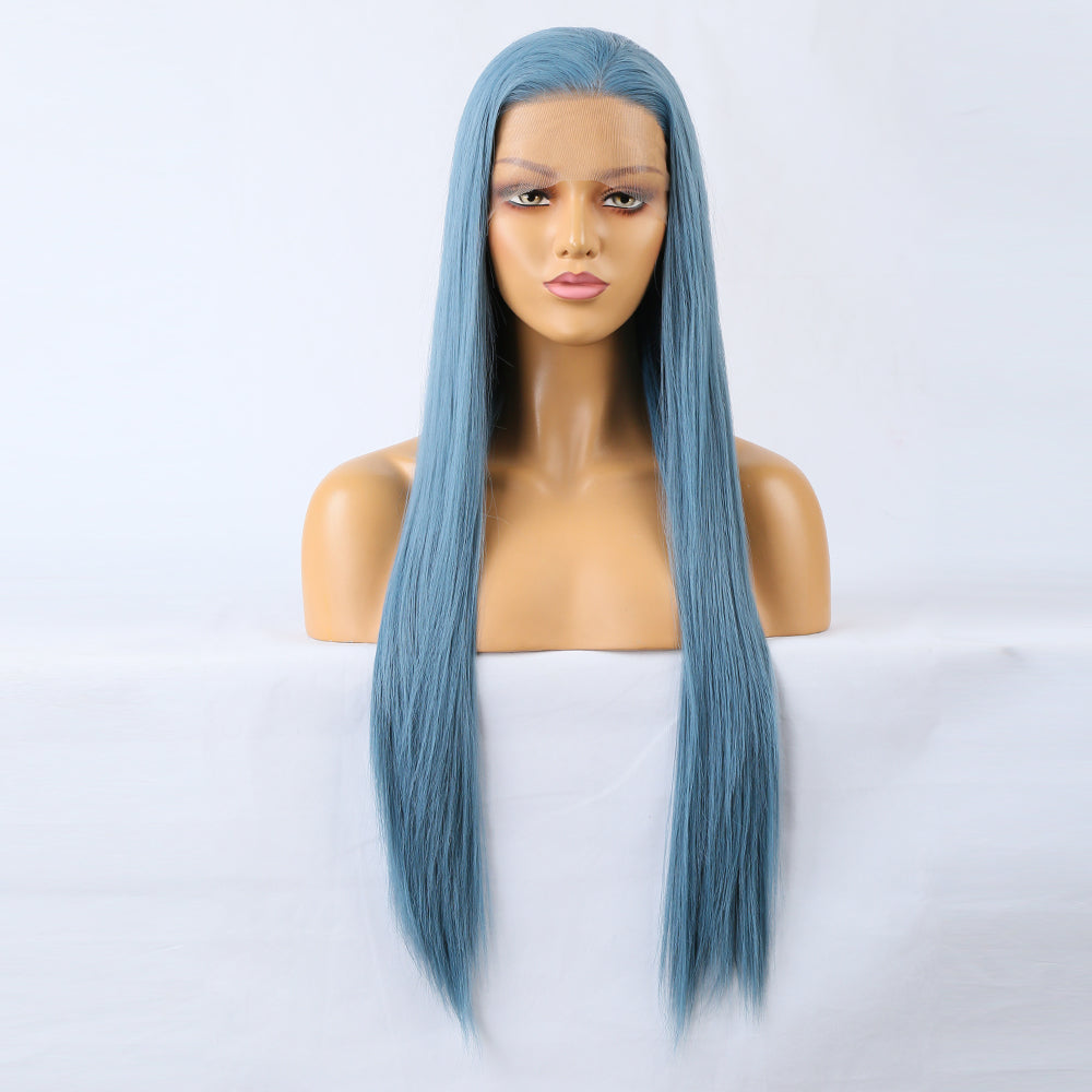Long Straight Blue Wigs Natural Synthetic Hair Heat Resistant Wigs for Women Girls Cosplay - Korvel