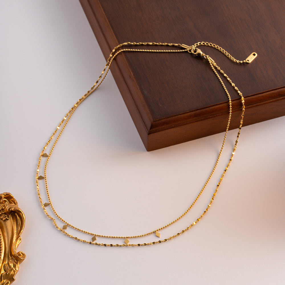 Double layered tassel necklace French fashion niche collarbone chain light luxury niche design necklace - Korvel