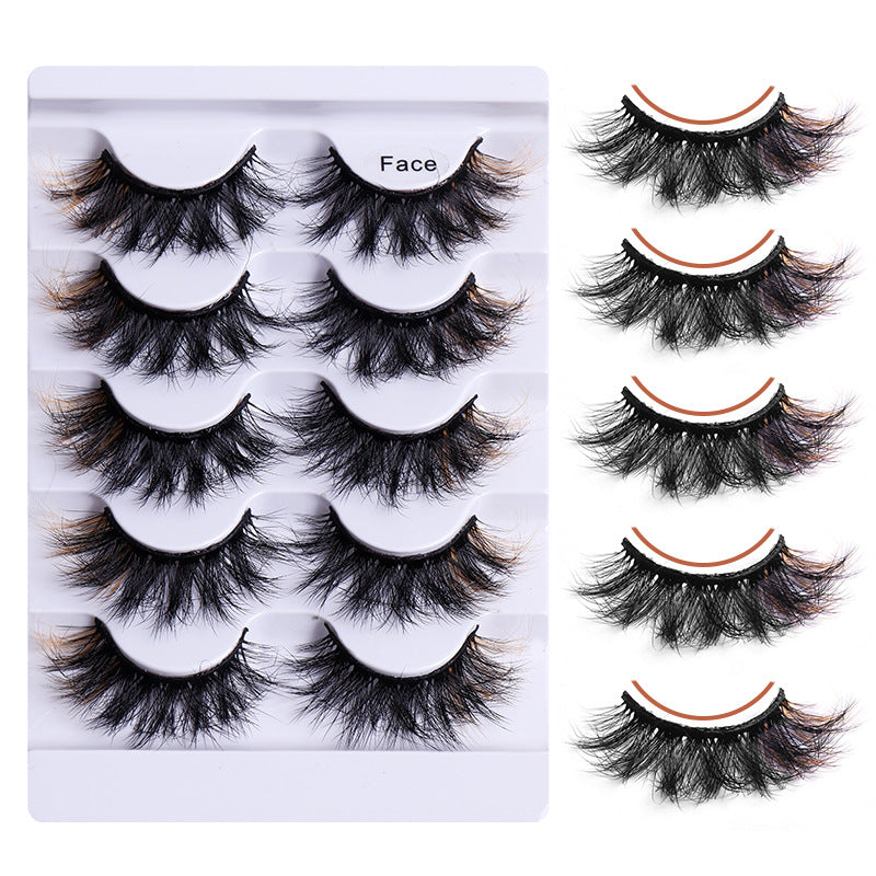 5 Pairs Of Colorful Fried False Eyelashes Multi Layer Thick Cross Mink Like Eyelashes - Korvel