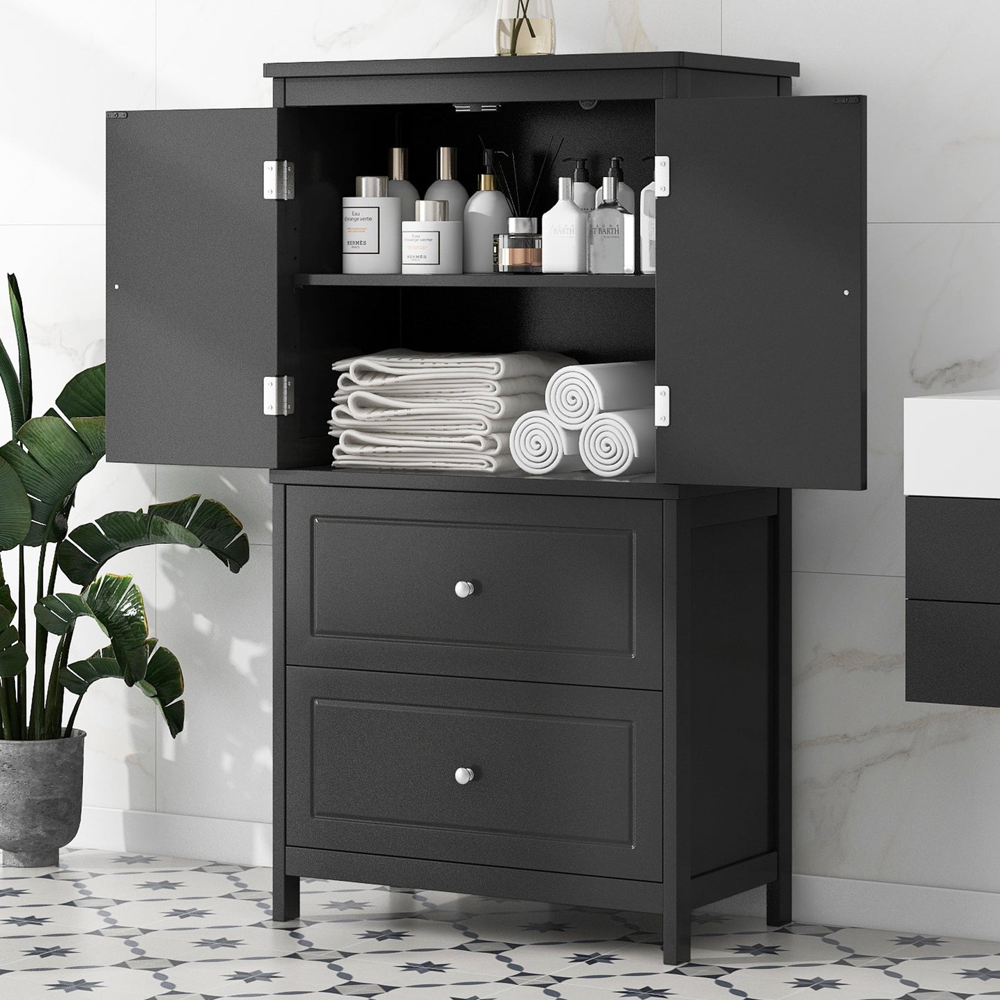 Armoire de rangement de salle de bain noire élégante avec étagère réglable