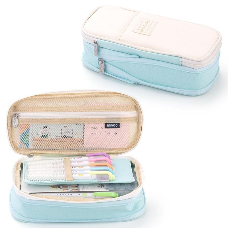 Macaron color block can transform into a large capacity upgraded pencil case stationery - Korvel