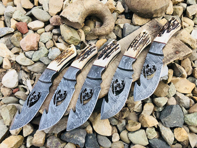 Premium 10" Damascus Steel Hunting Knife with Antler Handle & Leather Sheath - Korvel