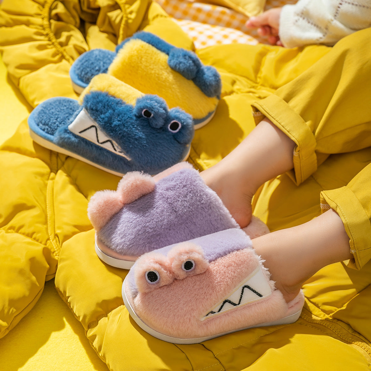 Children's Cotton Slippers Winter Korean Cartoon Home Warm Cotton Slippers Home Furry Cute Multicolor Slippers - Korvel
