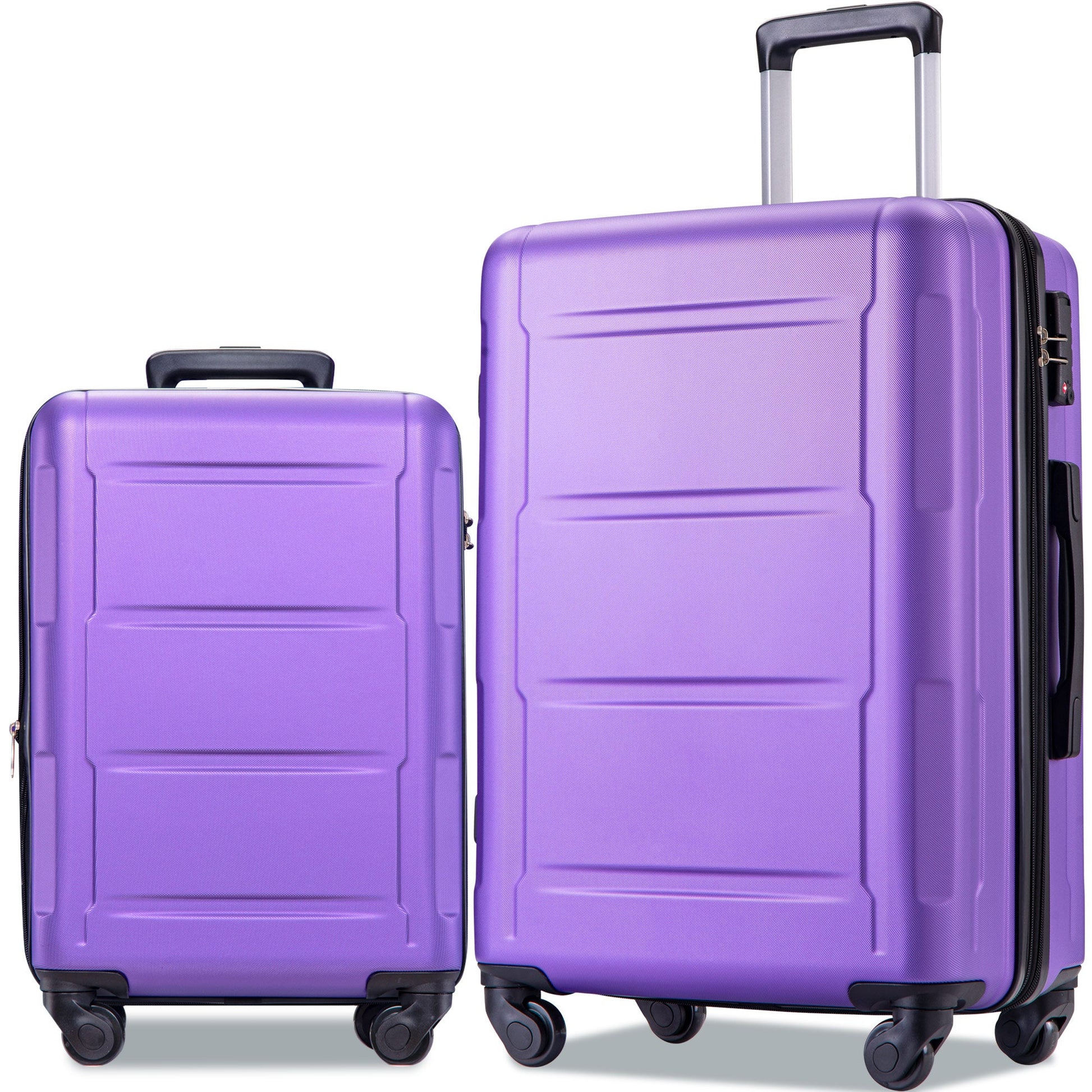 Expanable Spinner Wheel 2 Piece Luggage Set ABS Lightweight Suitcase with TSA Lock 20inch+28inch Purple + Plastic - Korvel