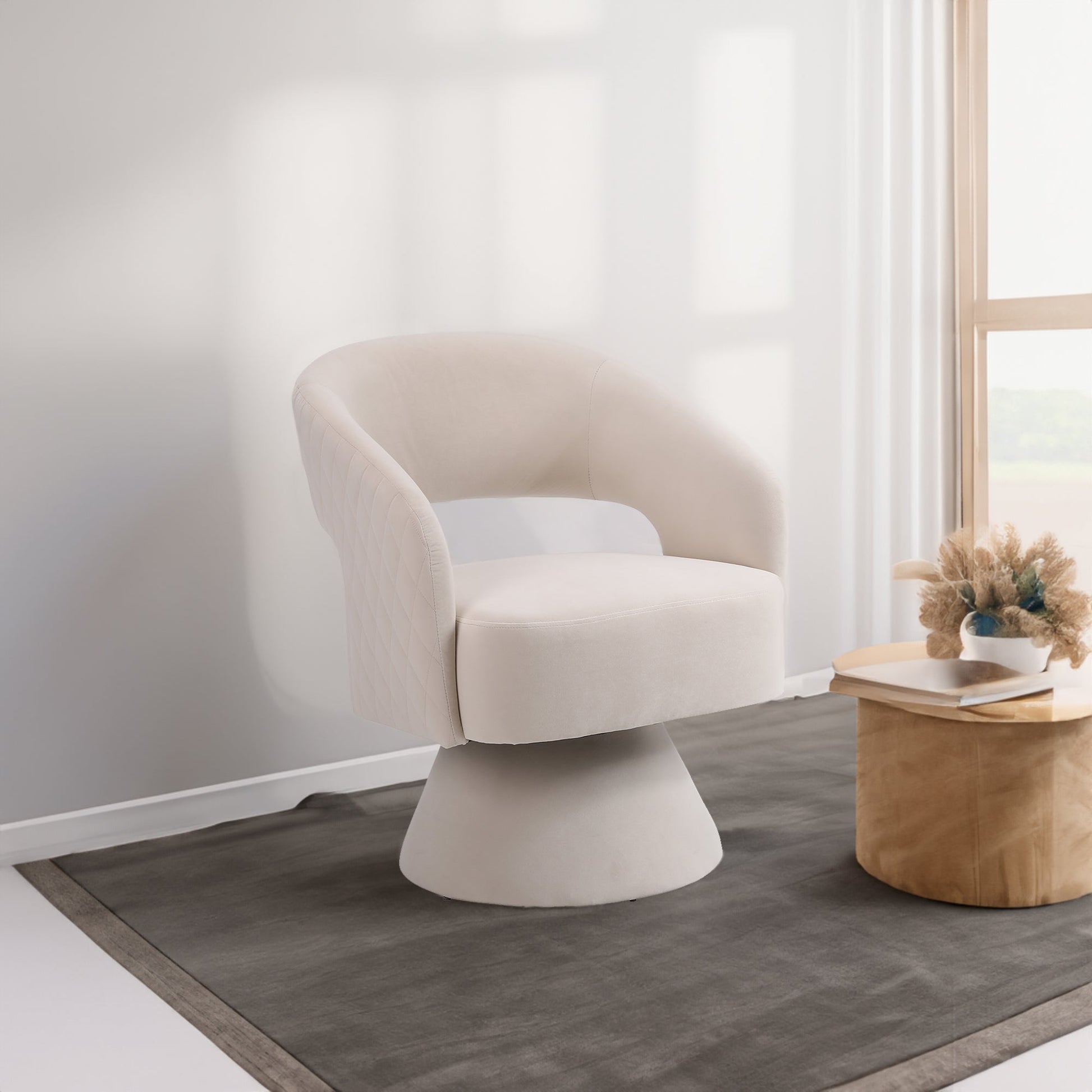 Swivel Accent Chair Armchair, Round Barrel Chair in Fabric for Living Room Bedroom, Beige - Korvel