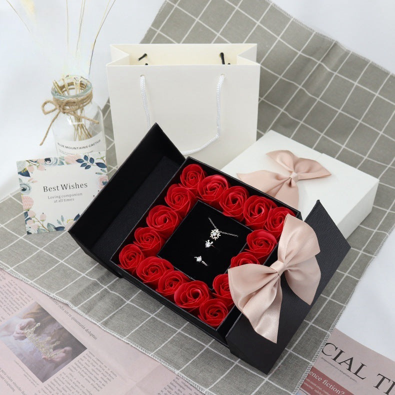 Double door 16 roses eternal flower gift box holiday necklace ring bracelet Valentine's Day jewelry packaging box - Korvel