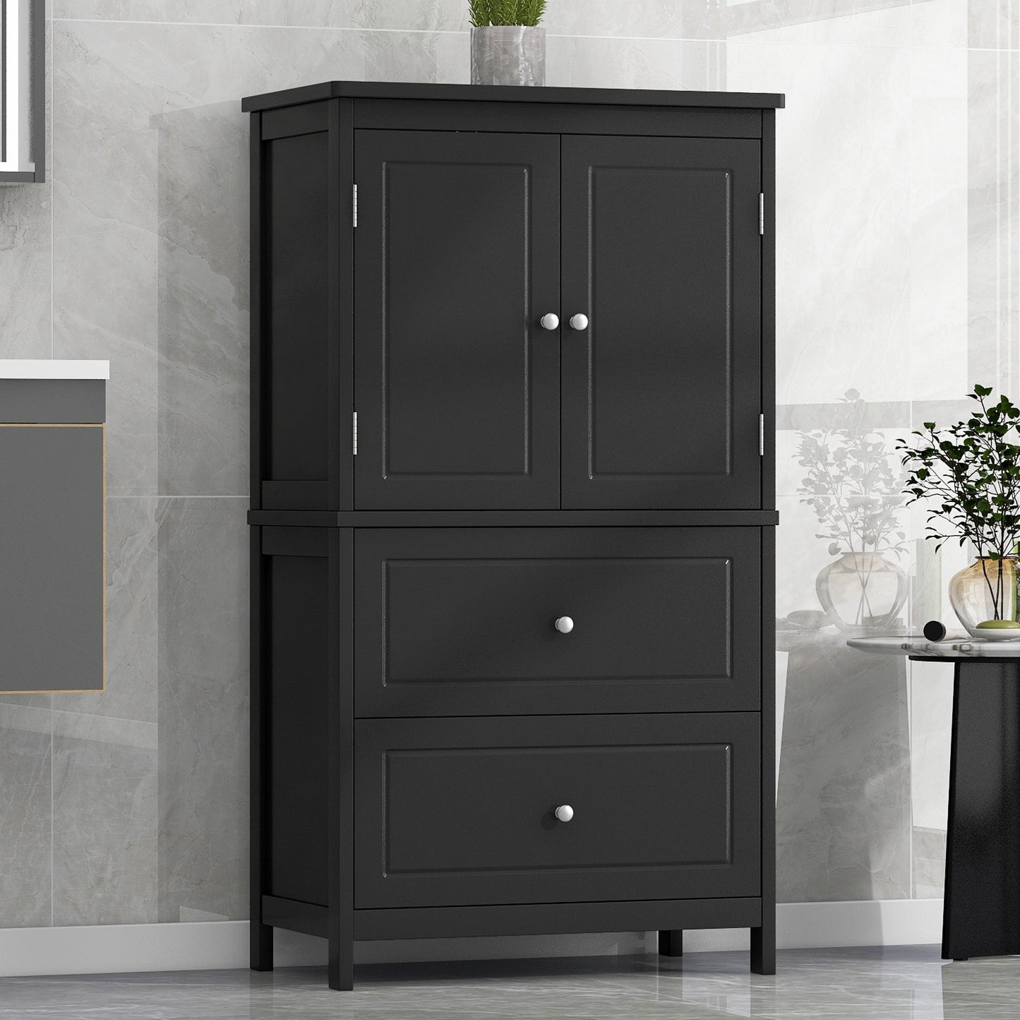 Armoire de rangement de salle de bain noire élégante avec étagère réglable