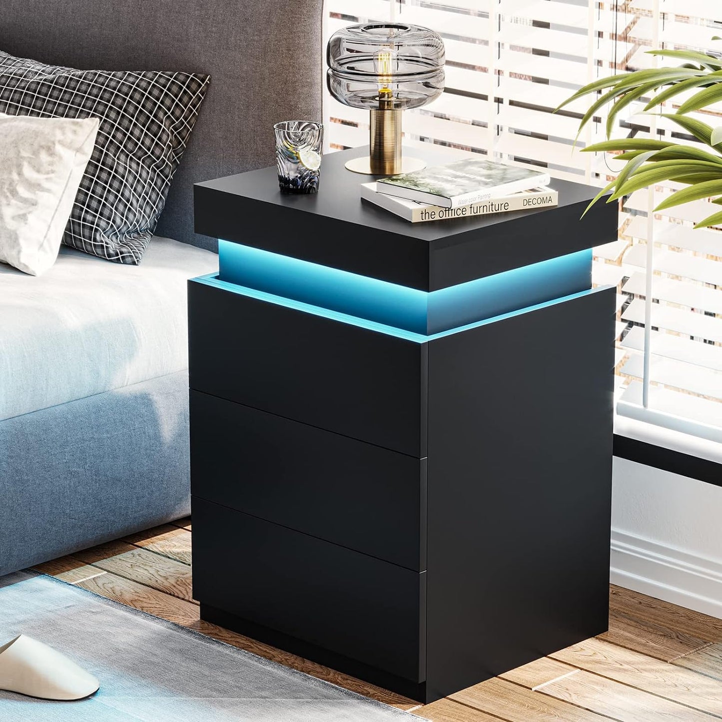Modern LED Black Nightstand with Multi-Colour Lighting
