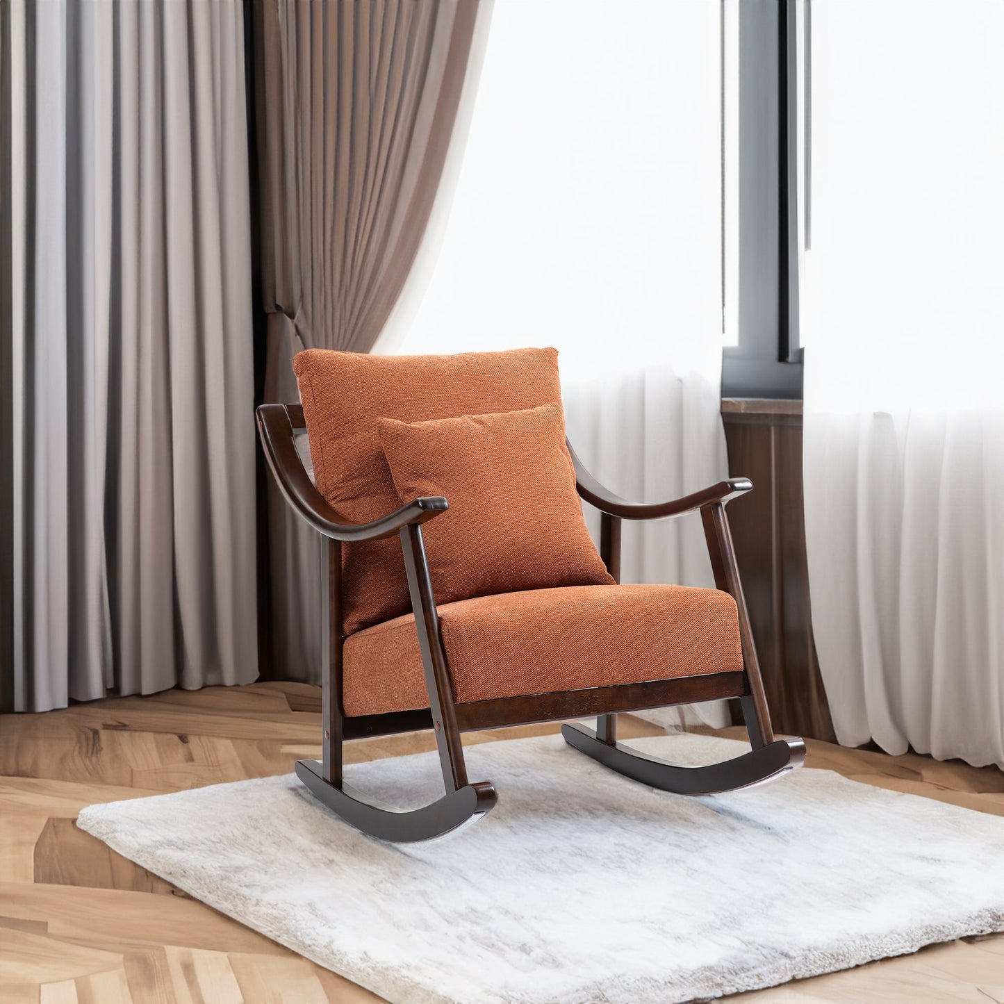 woven fabric Mid Century Modern Accent Chairs Comfy Upholstered Glider Arm Chair with Solid Wood for Living Room Bedroom Balcony - Korvel