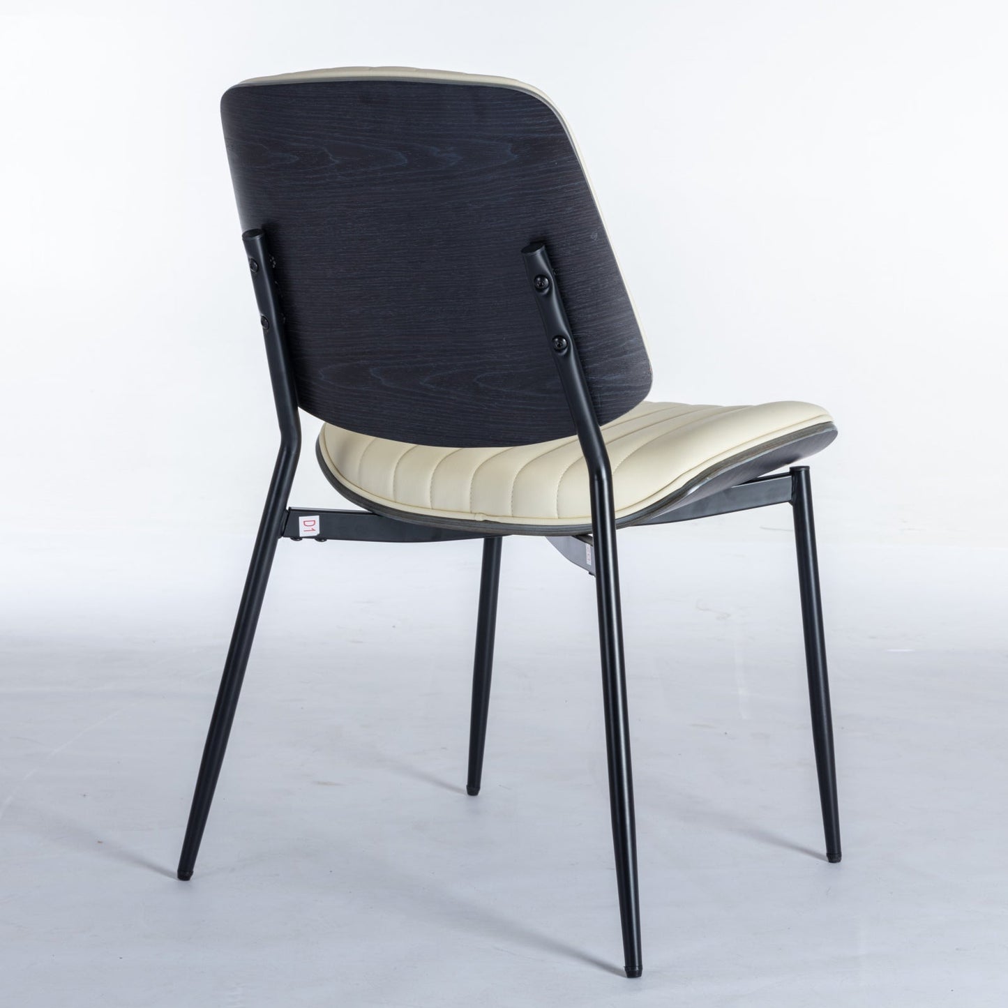 2-piece retro linen chair set with curved wooden backrest, cushioned seat, adjustable metal legs, (Beige PU) - Korvel