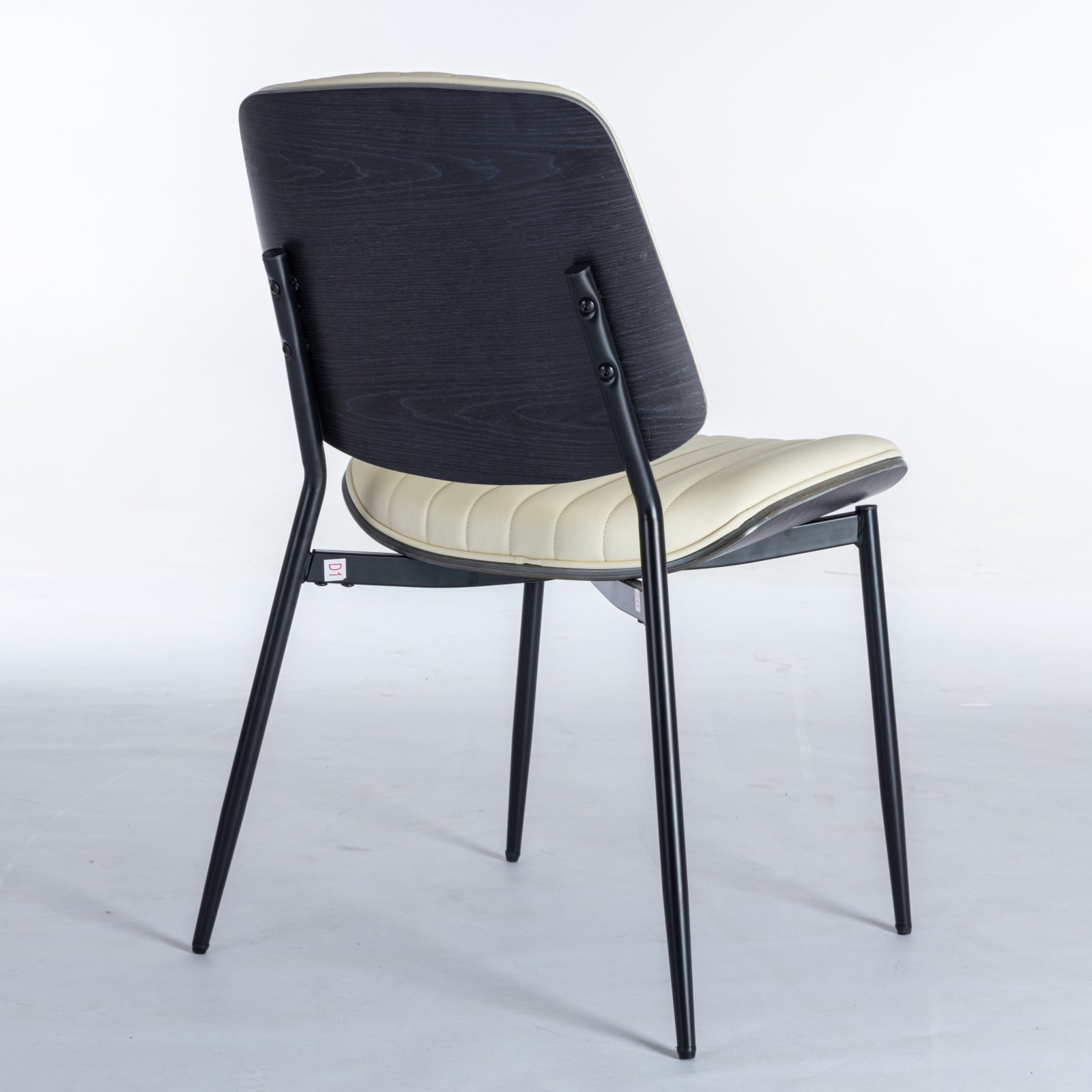 2-piece retro linen chair set with curved wooden backrest, cushioned seat, adjustable metal legs, (Beige PU) - Korvel