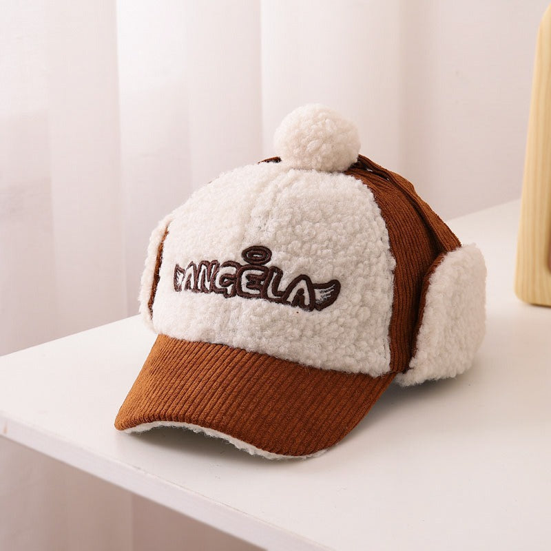 Gorra de béisbol de corduroy cálido para niños con protección para las orejas