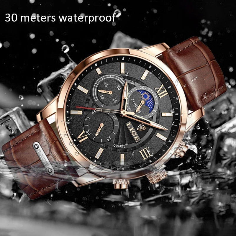 LIGE Men's Watches Top Brand Luxury Men Wrist Watch Leather Quartz Watch Sports Waterproof Male Clock Relogio Masculino+Box - Korvel
