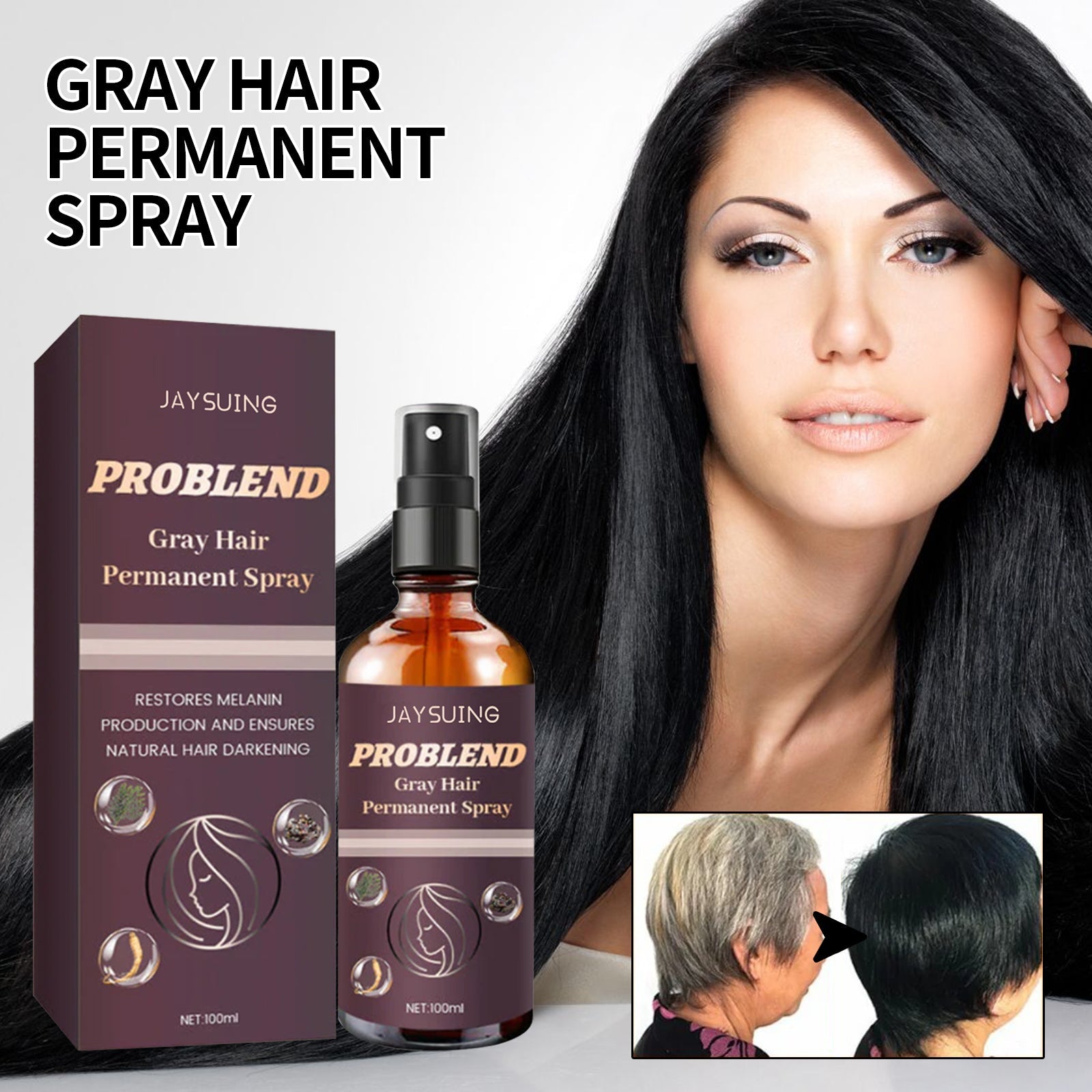 Black Hair Spray, Nourishes Black Hair And Covers White Hair Soft Natural Glossy Hair Spray - Korvel