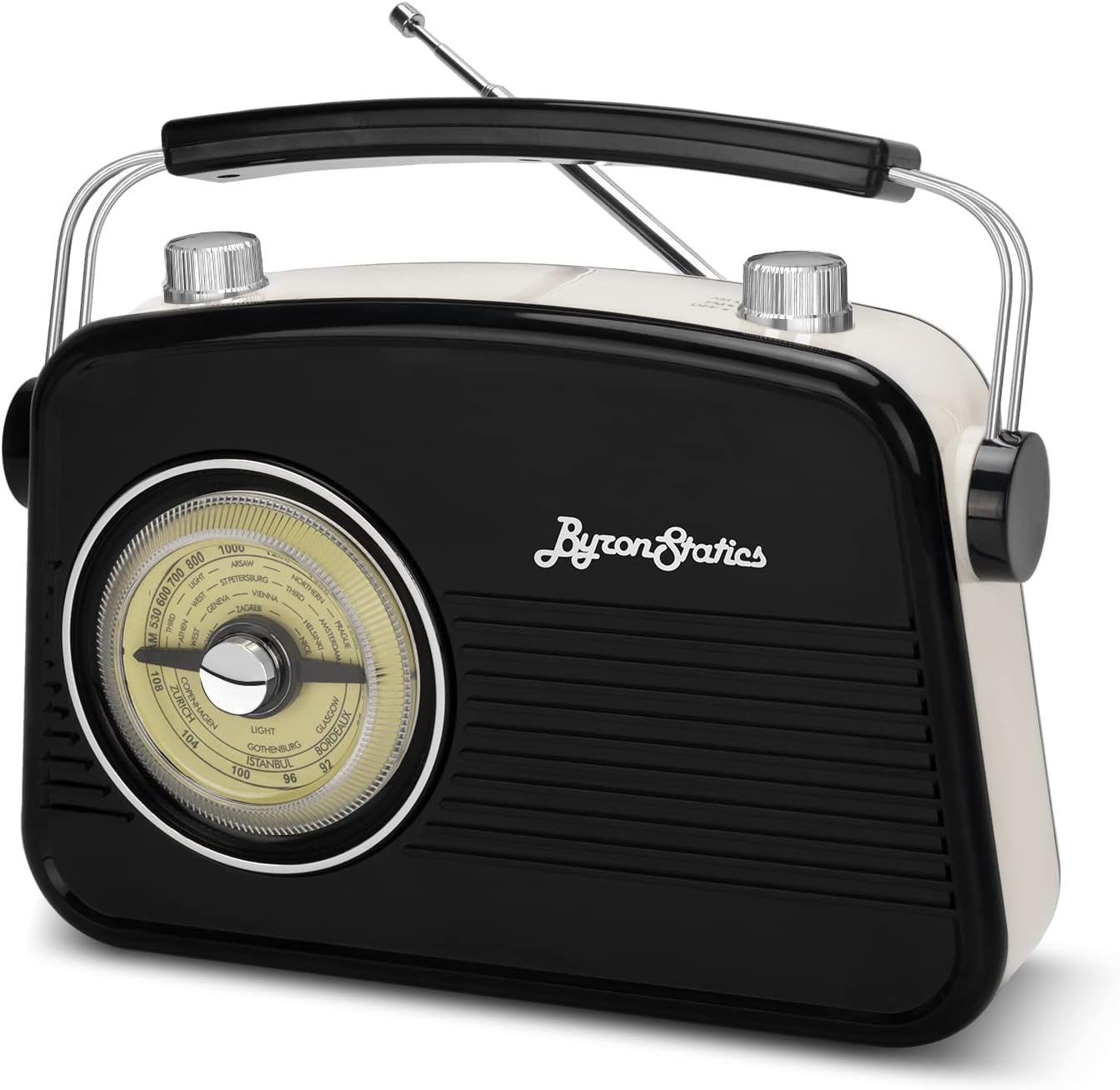 Black AM FM Radio - Small Portable Radios Vintage/Retro with Headphone Jack, Large Analog Rotary Tuning Dial - Korvel