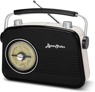 Black AM FM Radio - Small Portable Radios Vintage/Retro with Headphone Jack, Large Analog Rotary Tuning Dial - Korvel