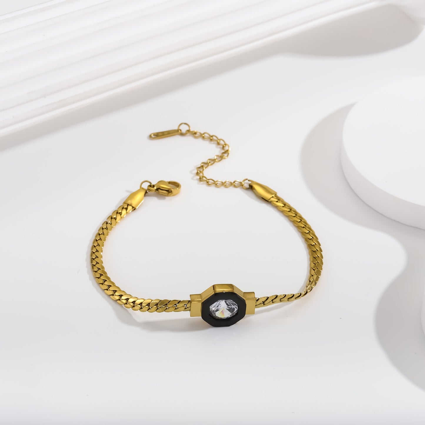 Collar Pulsera de Acero de Titanio 18K con Circonita