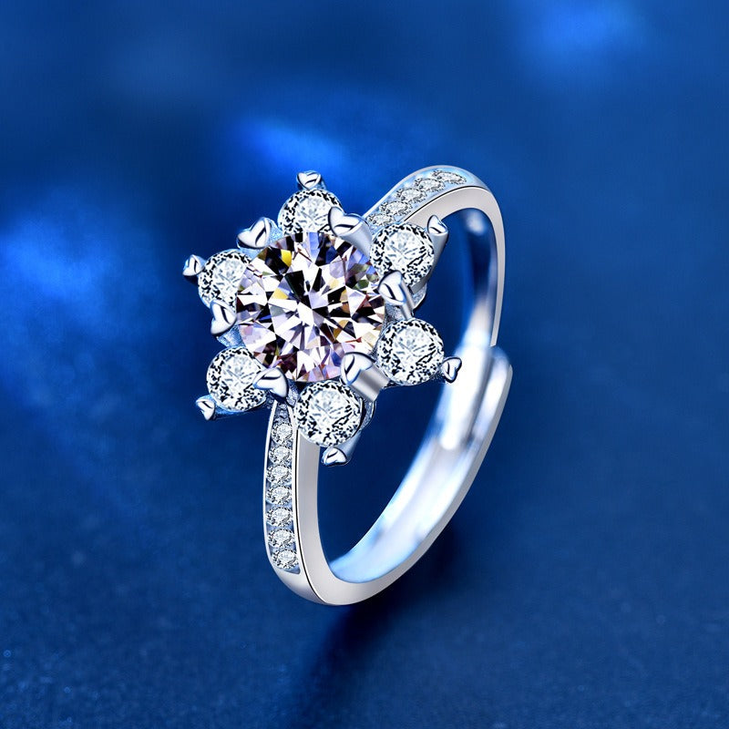 Mozambique 925 sterling silver ring with a female design sense, niche snowflake ring - Korvel