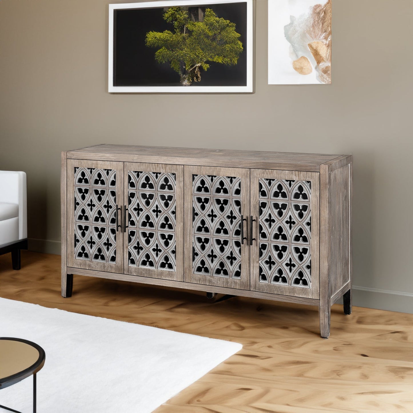 Hollow Four Door Antique Cabinet - American Country Style