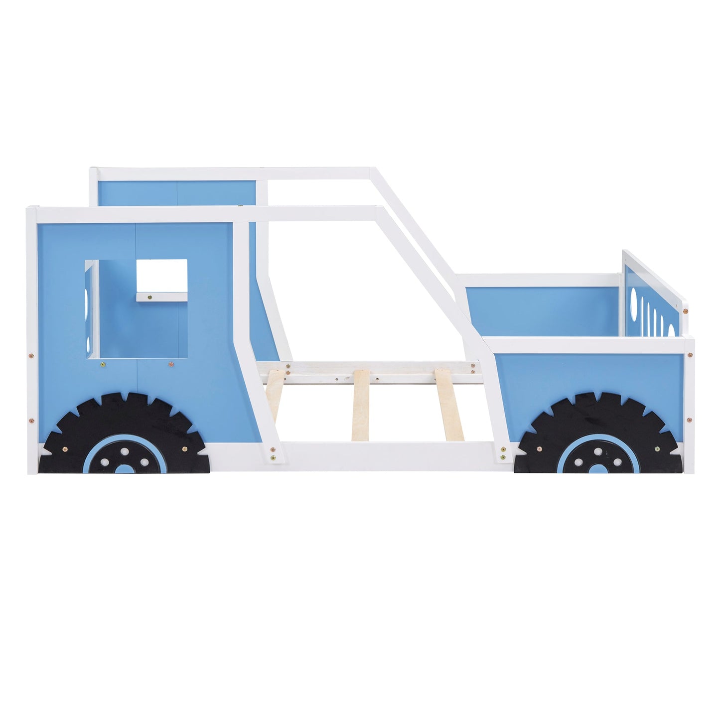 Twin Size Classic Car-Shaped Platform Bed with Wheels - Blue