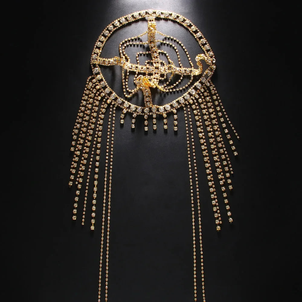 New Tassel Hair Chain Bridal Headpiece for Women Rave Accessories Stage Rhinestone Geometric Head Chain Hat Jewelry Gifts - Korvel