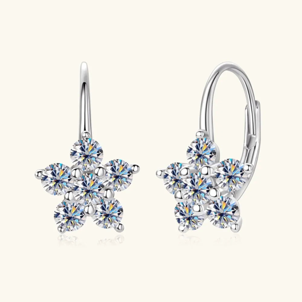 1.2 Carat 925 Sterling Silver Moissanite Flower Huggie Earrings - Korvel