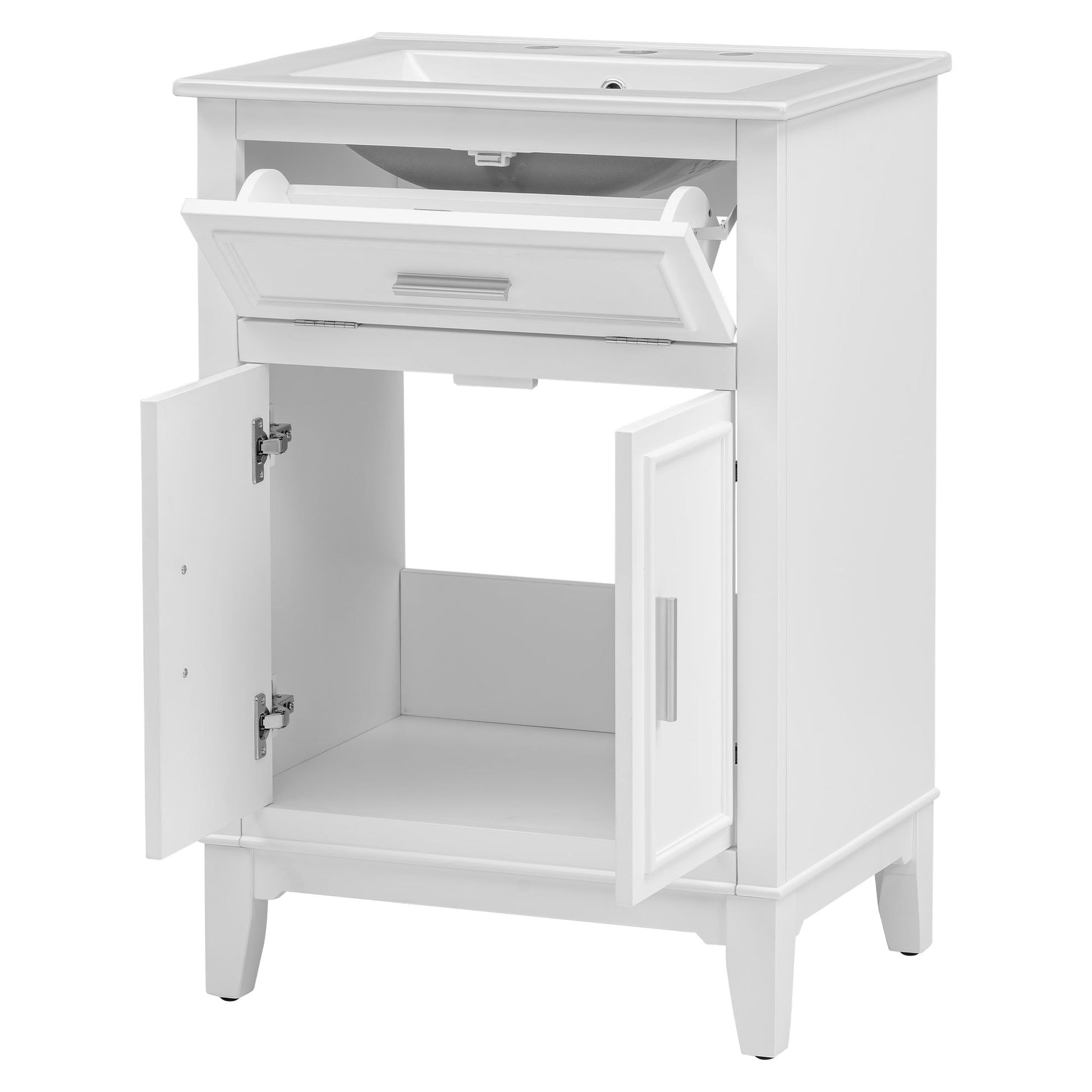 24" Bathroom Vanity with Sink, Bathroom Vanity Cabinet with One Flip Drawer and Doors, Solid Wood and MDF, White - Korvel