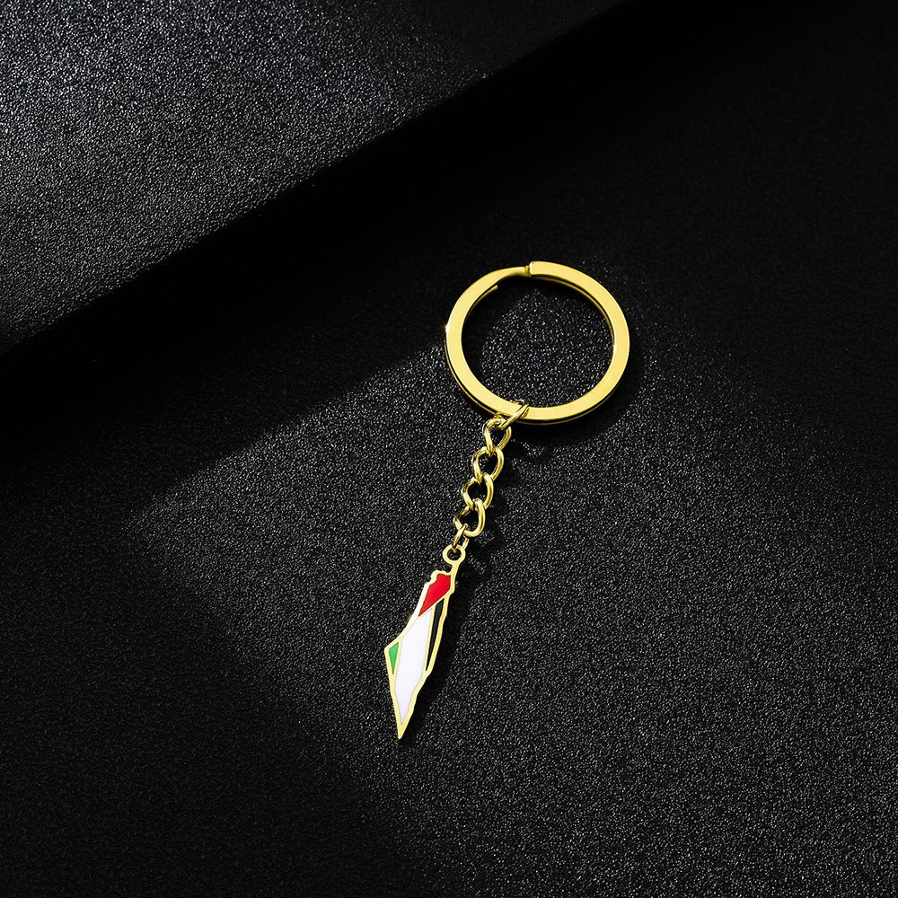 Palestine Israel Map Flag Keychain Accessories Decoration Men's and Women's Ethnic Style Versatile Stainless Steel Accessories - Korvel