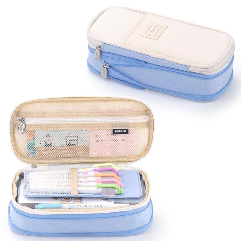 Macaron color block can transform into a large capacity upgraded pencil case stationery - Korvel