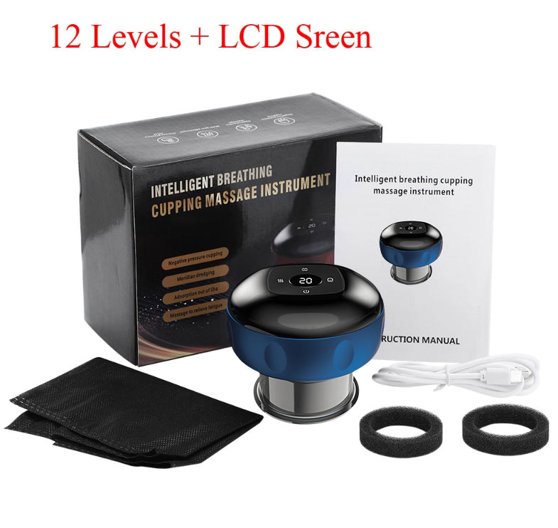 Electric Cupping Massager Scraping and Cupping Therapy Red Light Heating Vibration Pressotherapy Rechargeable Pain Relief - Korvel