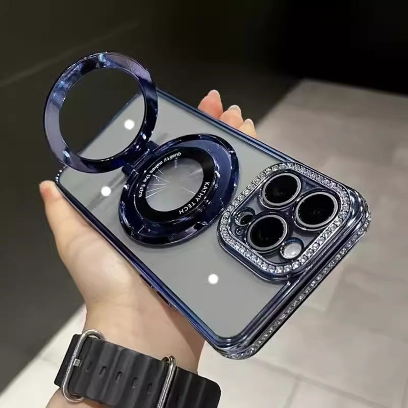 Coque iPhone 15 en paillettes dégradées de diamant aquatique avec support magnétique