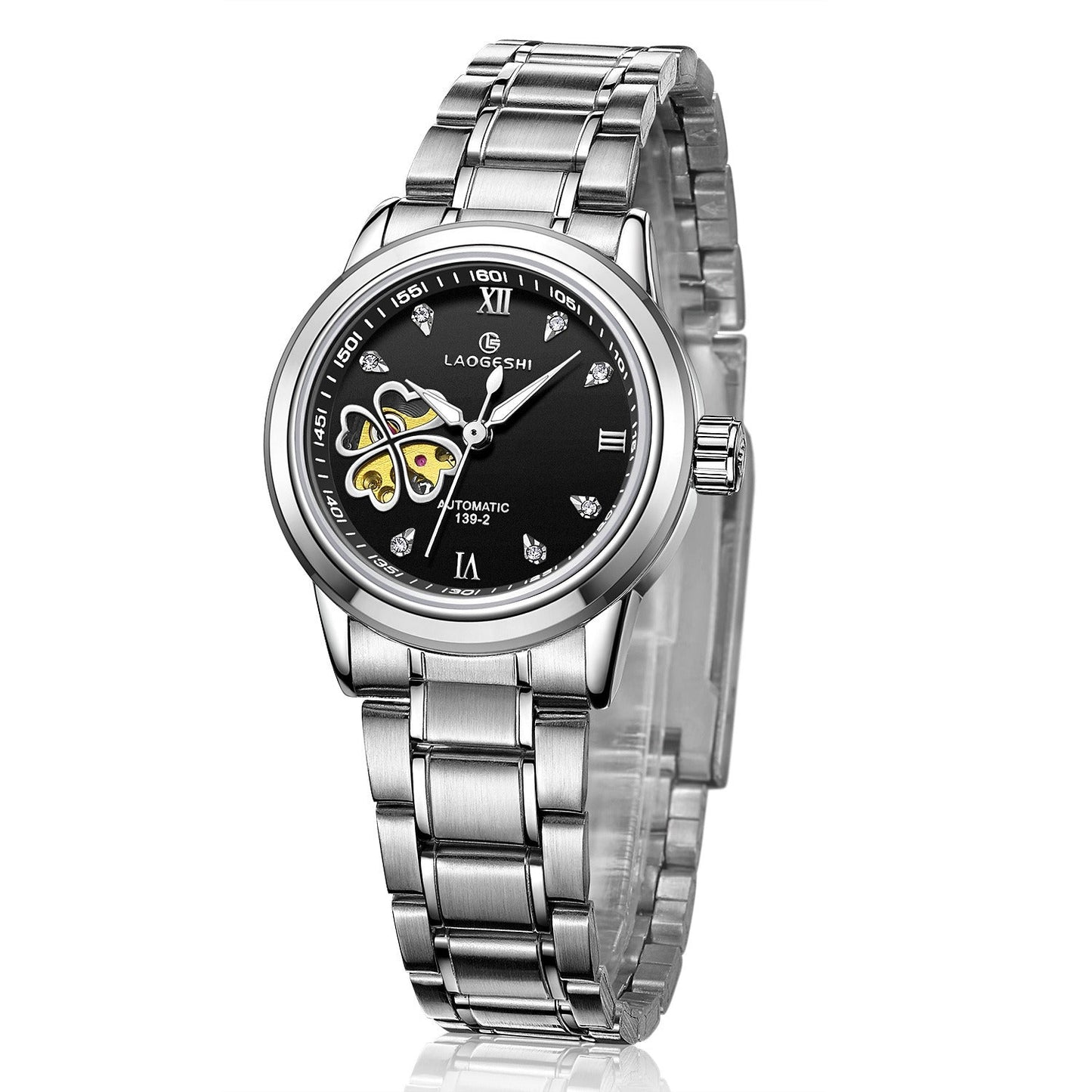 Reloj mecánico automático para mujer LAOGESH con correa de cuero
