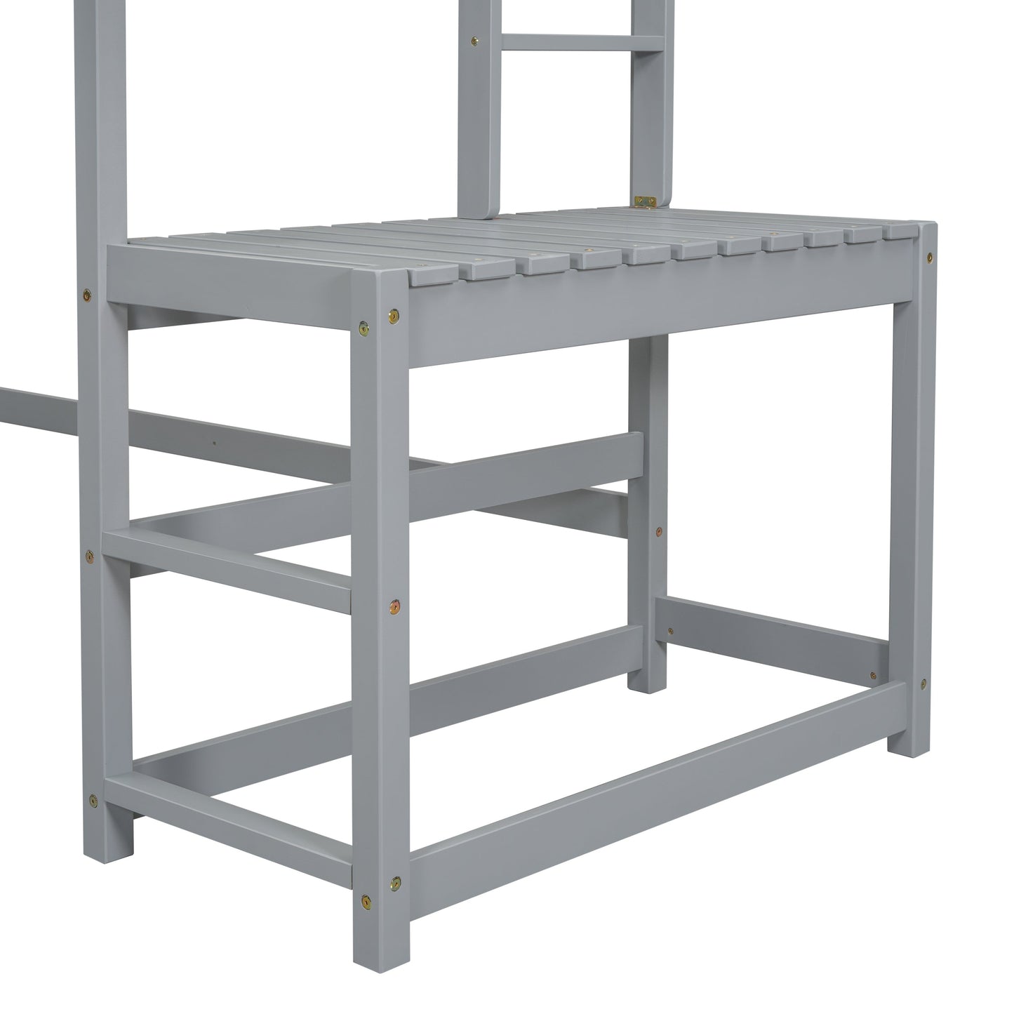 Twin High Loft Bed with Ladder landing Platform, Ladders, Guardrails,Grey - Korvel