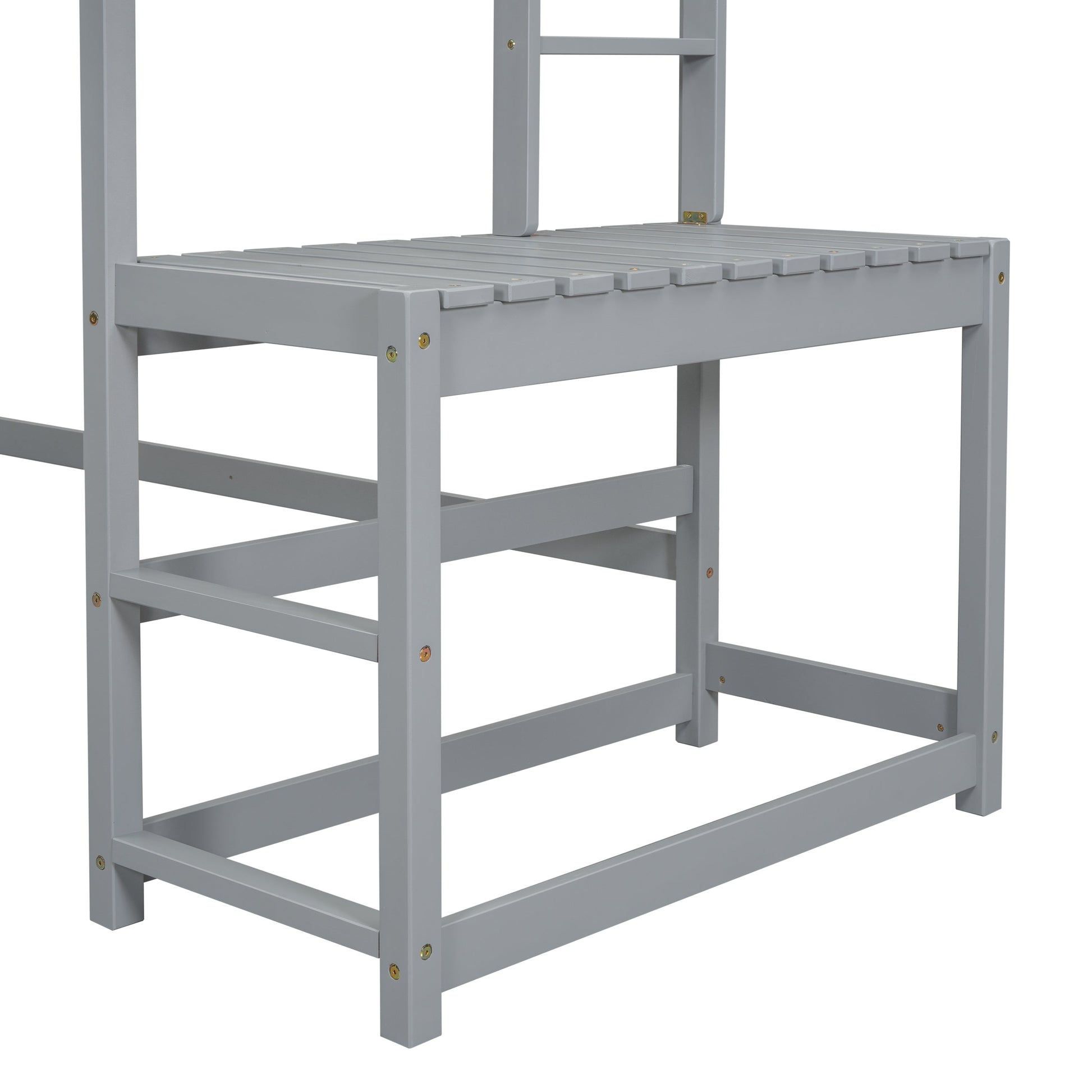 Twin High Loft Bed with Ladder landing Platform, Ladders, Guardrails,Grey - Korvel
