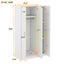 3 Door Wardrobe with Mirror, Armoire with Hanging Rod and 3 Fixed Shelves,White - Korvel