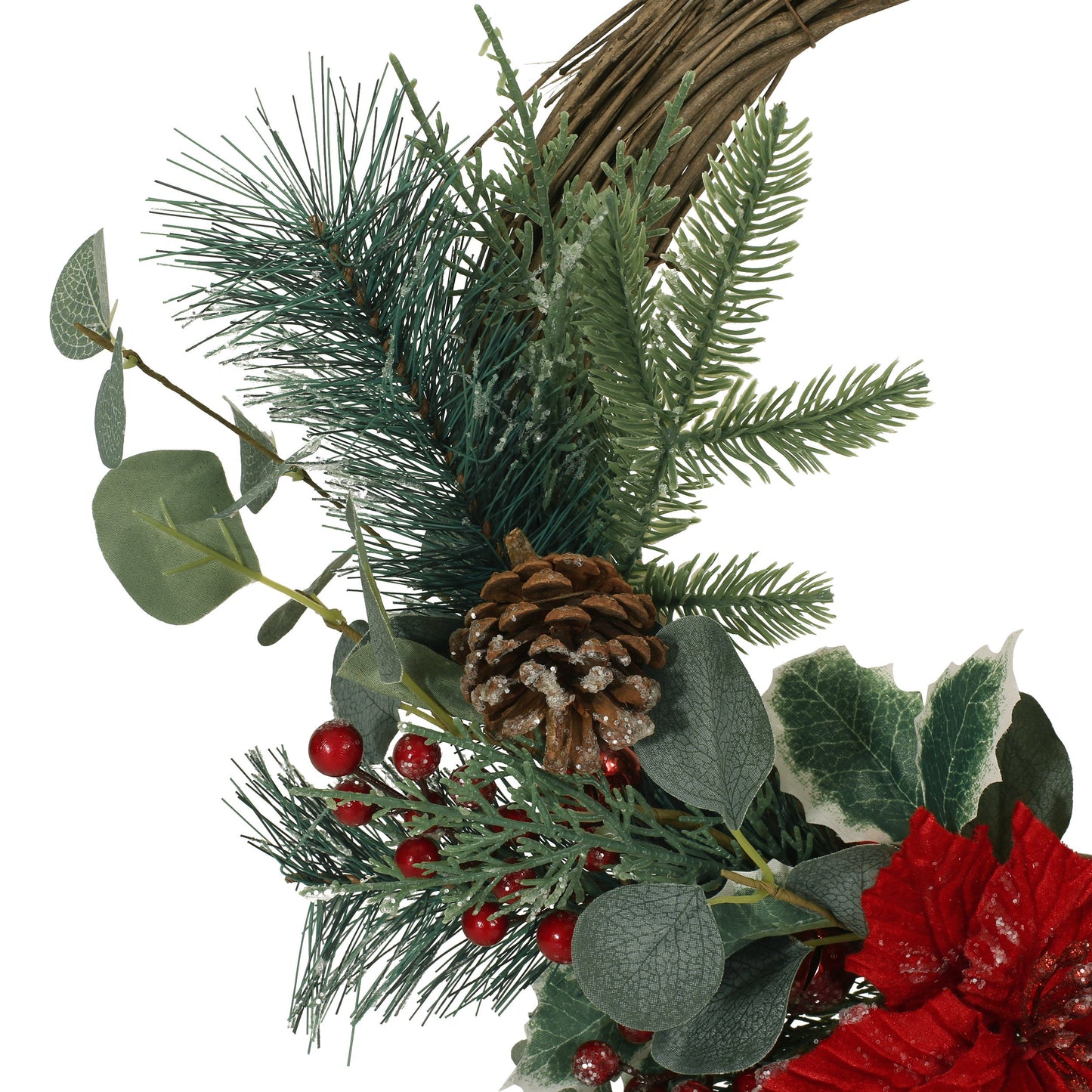 23.5" POINSETTIA/BERRY/EUCALYPTUS HALF WREATH - Korvel