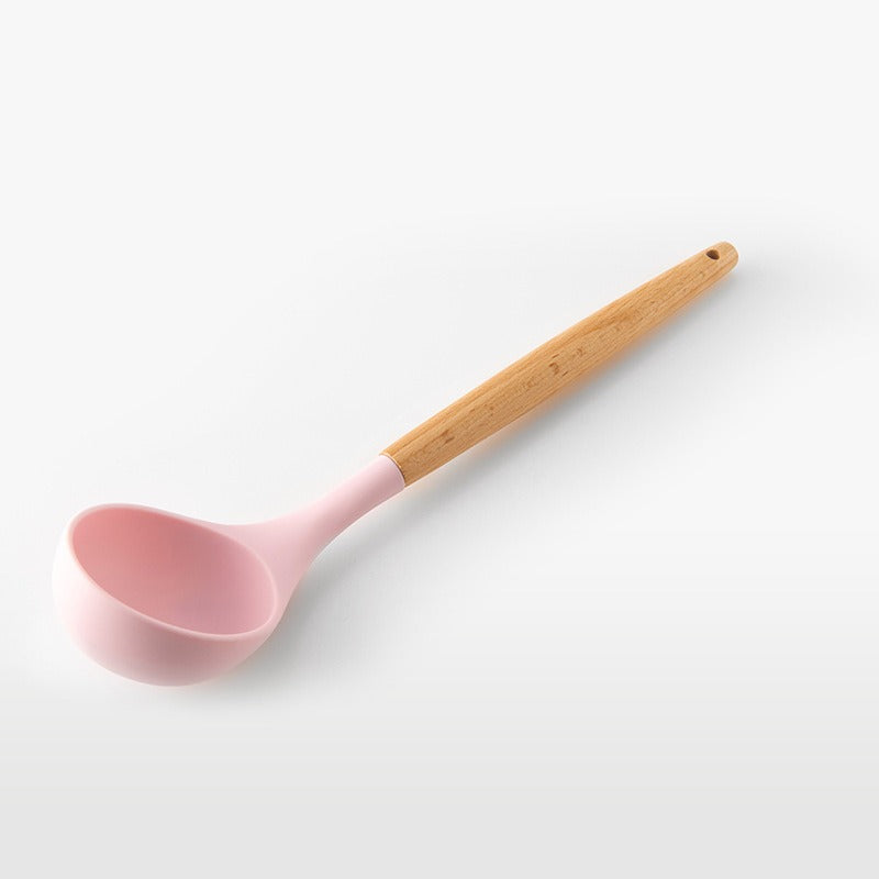 Juego de utensilios de cocina de 11 piezas con mango de madera - Rosa