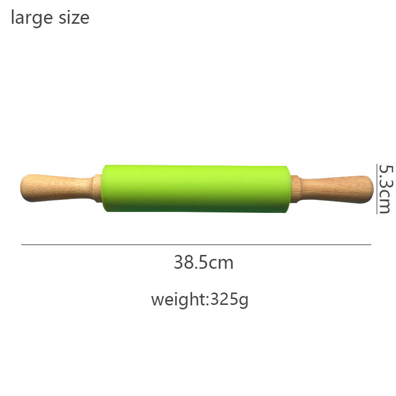 Wooden Handle Silicone Rolling Pin Rolling Pin Roller Flour Pin Small Medium And Large Household Baking Tools And Kitchenware - Korvel