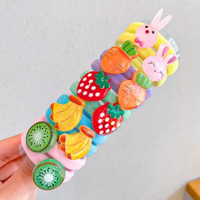 10PCS/Set Rainbow Cartoon Character Fruits Flower Nylon Elastic Hair Bands Women Girl Sweet Rubber Hair Tie Scrunchie Headwear - Korvel
